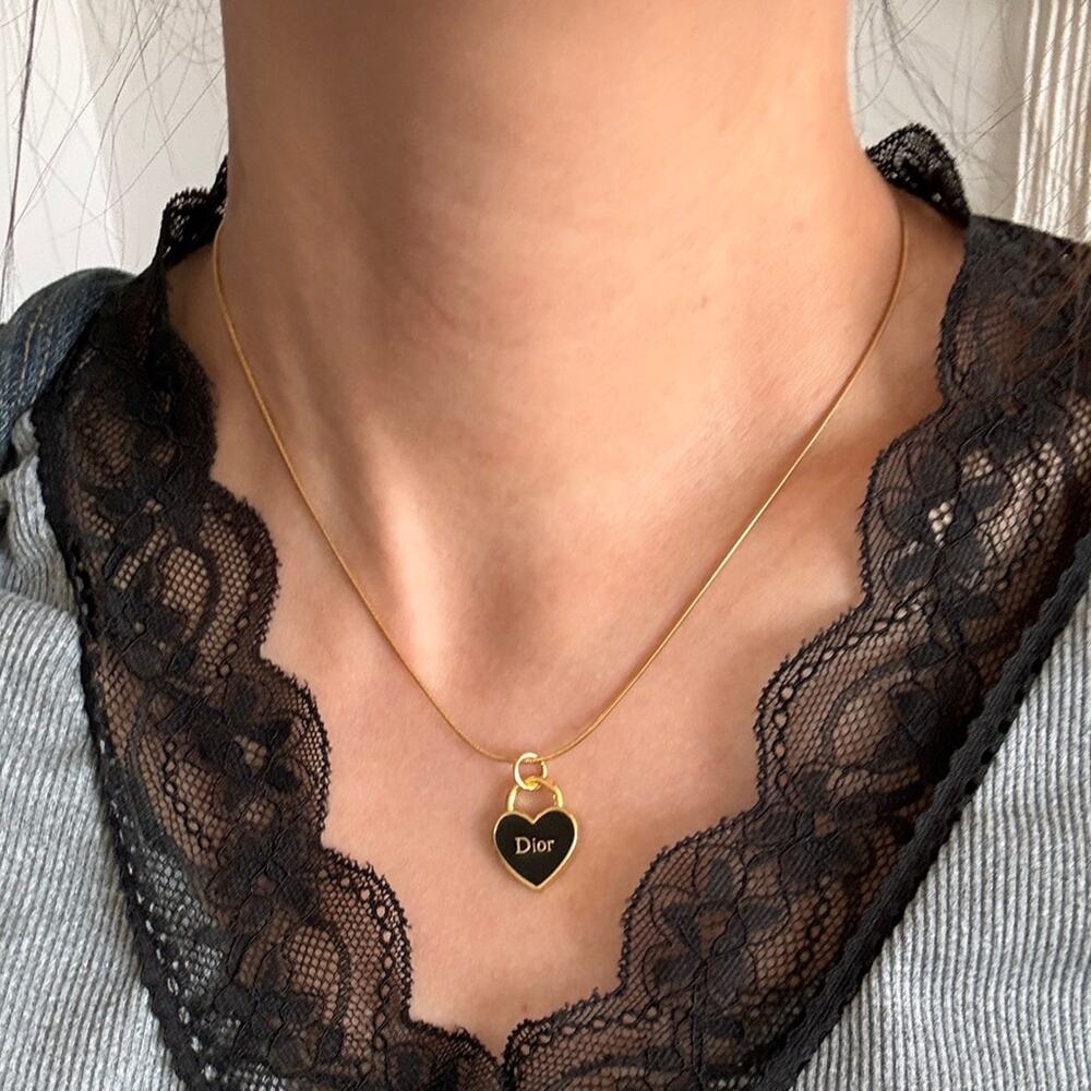 ✨Vintage DIOR Black lock Button/Charm Upcycled Necklace✨ - Picture 2 of 5